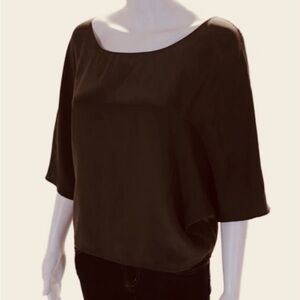 VINCE Brown 100% Silk Batwing short Sleeve Top Women’s Size Small